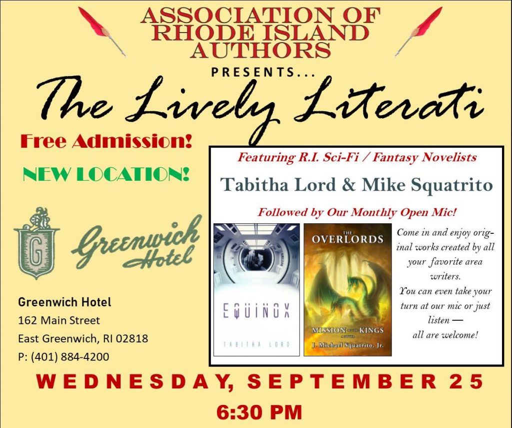 Lively Literati happening on September 25 starting at 6:30pm.